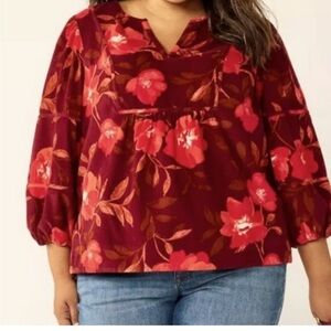 Sonoma Women's Burgundy and Red Floral Blouse 1x NWT Valentine blouse
